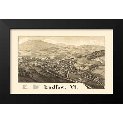 Ludlow Vermont - Burleigh 1885 Black Modern Wood Framed Art Print by Burleigh