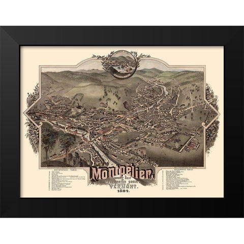 Montpelier Vermont - Norris 1884 Black Modern Wood Framed Art Print by Norris
