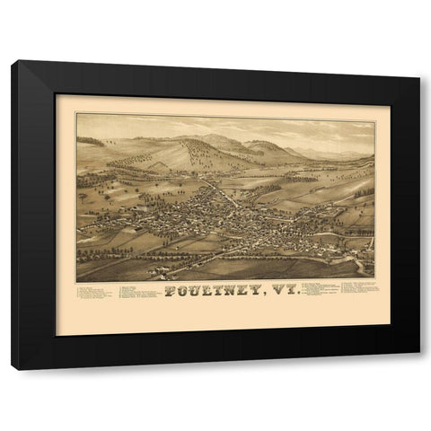 Poultney Vermont - Burleigh 1886 Black Modern Wood Framed Art Print with Double Matting by Burleigh