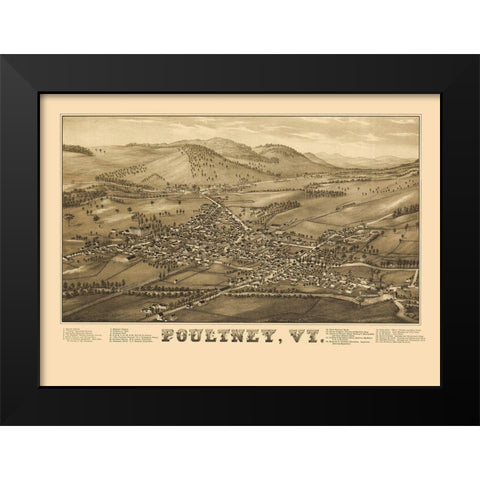Poultney Vermont - Burleigh 1886 Black Modern Wood Framed Art Print by Burleigh