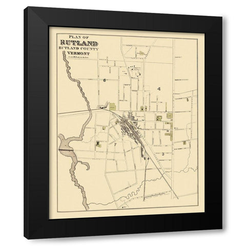 Rutland Vermont - Beers 1876 Black Modern Wood Framed Art Print with Double Matting by Beers