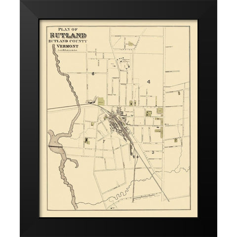 Rutland Vermont - Beers 1876 Black Modern Wood Framed Art Print by Beers