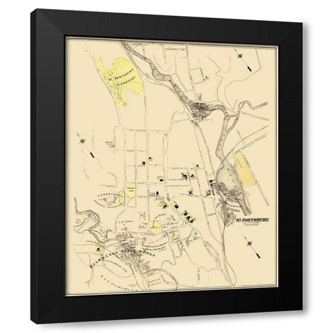 St. Johnsbury Vermont Landowner - Beers 1876 Black Modern Wood Framed Art Print with Double Matting by Beers