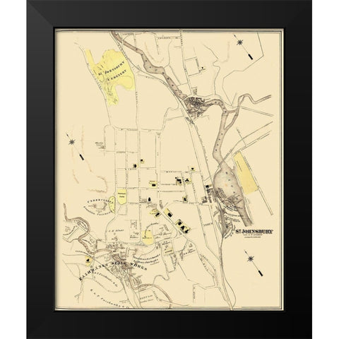 St. Johnsbury Vermont Landowner - Beers 1876 Black Modern Wood Framed Art Print by Beers
