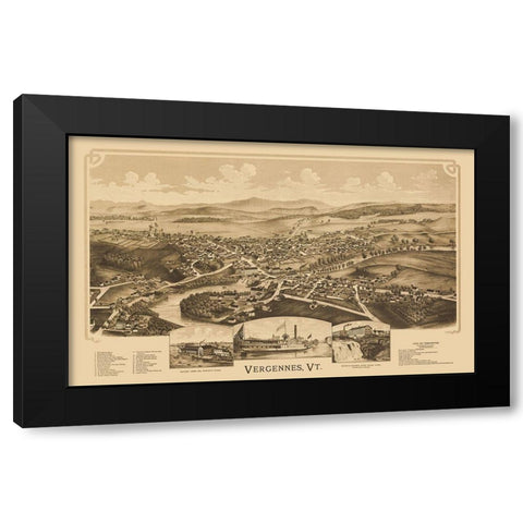 Vergennes Vermont - Burleigh 1890 Black Modern Wood Framed Art Print with Double Matting by Burleigh