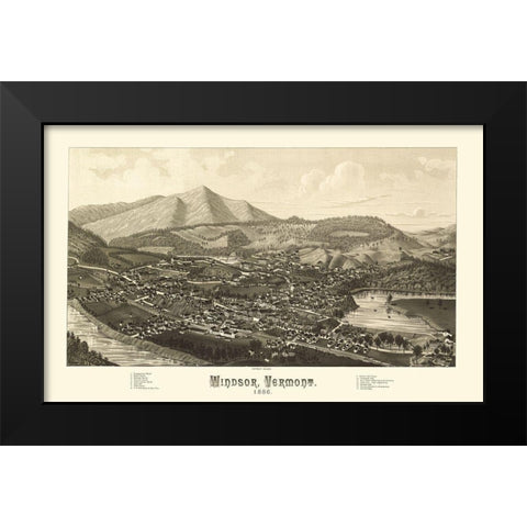 Windsor Vermont - Burleigh 1886 Black Modern Wood Framed Art Print by Burleigh