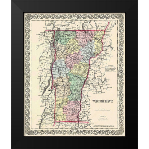 Vermont - Colton 1855 Black Modern Wood Framed Art Print by Colton