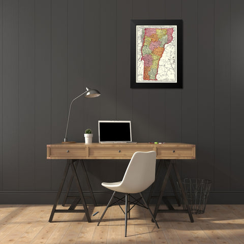 Vermont - Rand McNally 1904 Black Modern Wood Framed Art Print by Rand McNally