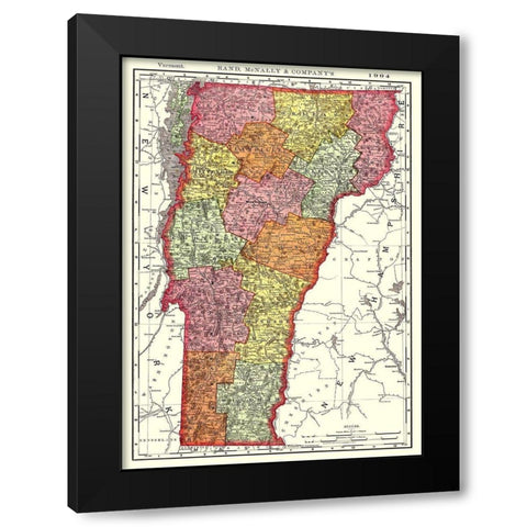 Vermont - Rand McNally 1904 Black Modern Wood Framed Art Print with Double Matting by Rand McNally