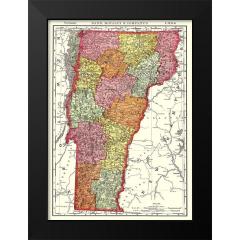 Vermont - Rand McNally 1904 Black Modern Wood Framed Art Print by Rand McNally