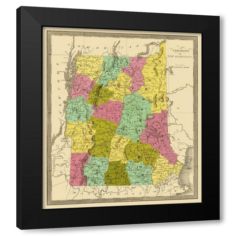 Vermont, New Hampshire - Greenleaf 1840 Black Modern Wood Framed Art Print by Greenleaf