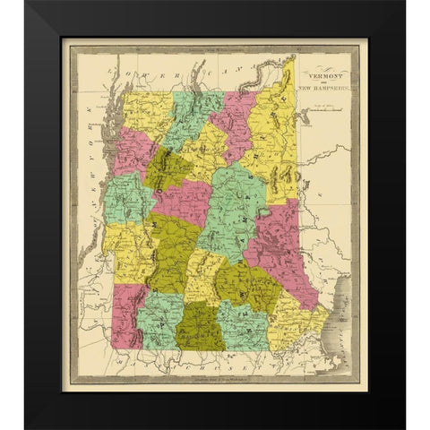 Vermont, New Hampshire - Greenleaf 1840 Black Modern Wood Framed Art Print by Greenleaf