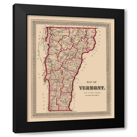 Vermont - Burgett 1876 Black Modern Wood Framed Art Print by Burgett