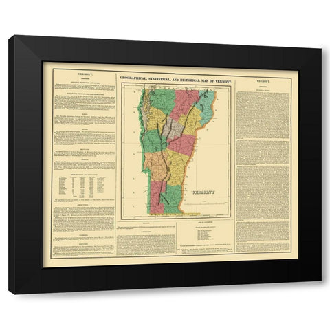 Vermont - Carey and Lea 1822 Black Modern Wood Framed Art Print by Carey