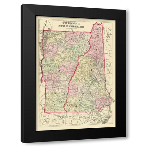 Vermont, New Hampshire - Bradley 1882 Black Modern Wood Framed Art Print with Double Matting by Bradley