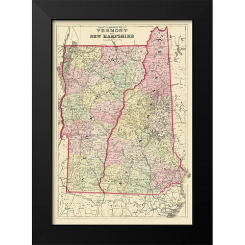 Vermont, New Hampshire - Bradley 1882 Black Modern Wood Framed Art Print by Bradley