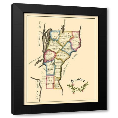 Vermont - Henshaw 1823 Black Modern Wood Framed Art Print with Double Matting by Henshaw