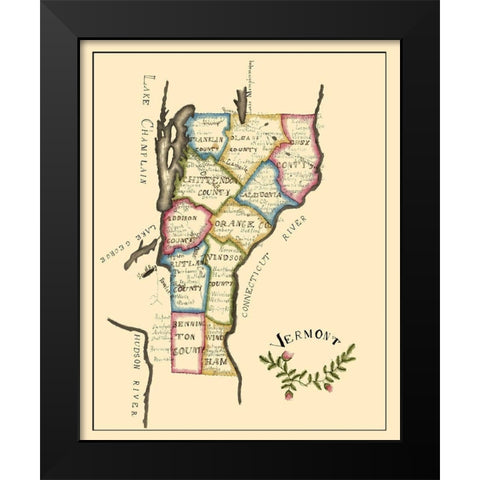 Vermont - Henshaw 1823 Black Modern Wood Framed Art Print by Henshaw