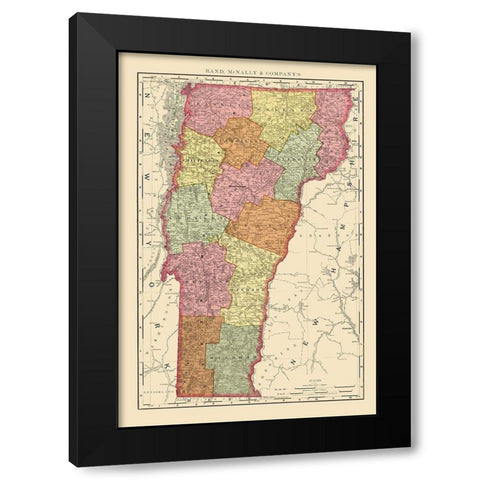 Vermont - Rand McNally 1897 Black Modern Wood Framed Art Print by Rand McNally