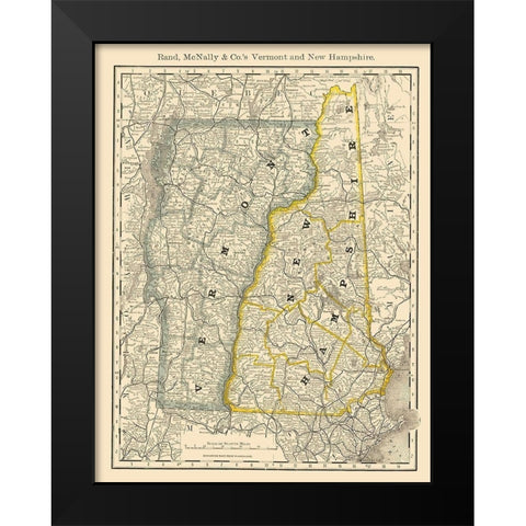 Vermont, New Hampshire - Rand McNally 1879 Black Modern Wood Framed Art Print by Rand McNally