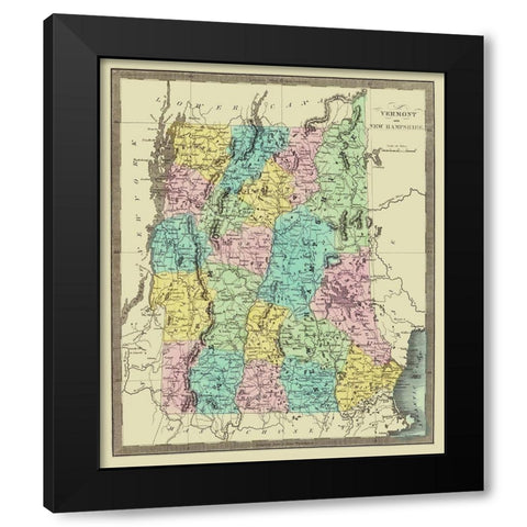 Vermont, New Hampshire - David Burr 1835 Black Modern Wood Framed Art Print by Burr