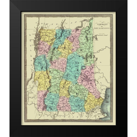 Vermont, New Hampshire - David Burr 1835 Black Modern Wood Framed Art Print by Burr