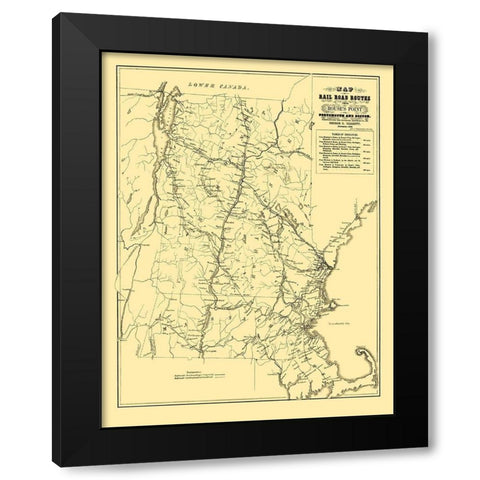Portsmouth and Boston Railroad Routes 1848 Black Modern Wood Framed Art Print by Parrott