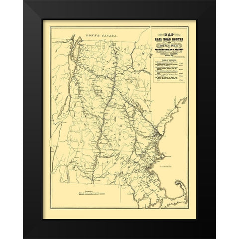 Portsmouth and Boston Railroad Routes 1848 Black Modern Wood Framed Art Print by Parrott