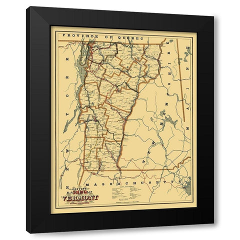 Vermont Railroads - Coffins 1896 Black Modern Wood Framed Art Print by Coffins