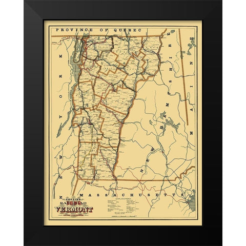 Vermont Railroads - Coffins 1896 Black Modern Wood Framed Art Print by Coffins