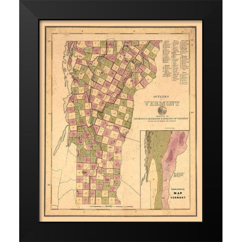 Vermont Geological - Thompson 1848 Black Modern Wood Framed Art Print by Thompson