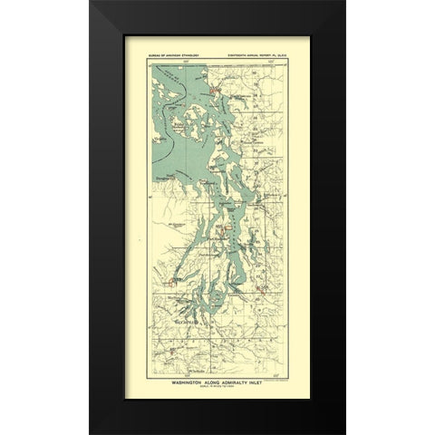Washington - Admiralty Inlet - Hoen 1896 Black Modern Wood Framed Art Print by Hoen