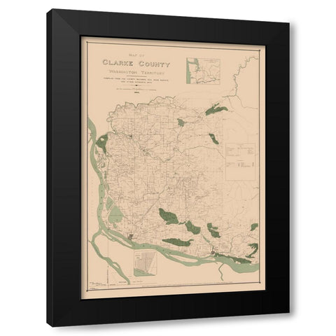 Clarke County Washington - Habersham 1888 Black Modern Wood Framed Art Print by Habersham