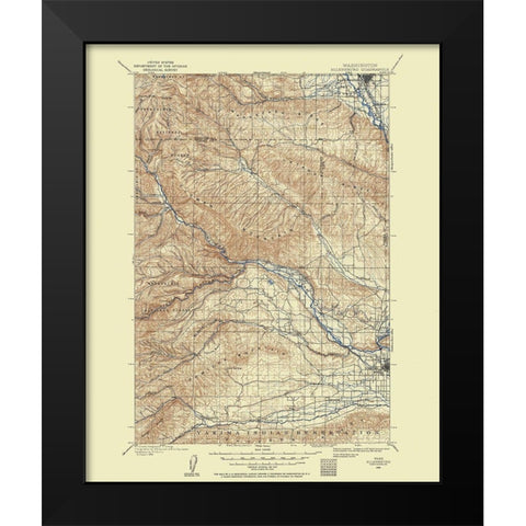Ellensburg Washington Quad - USGS 1899 Black Modern Wood Framed Art Print by USGS