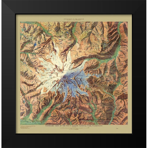 Mount Rainier National Park Washington Black Modern Wood Framed Art Print by Renshawe