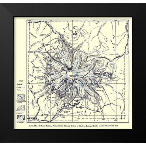 Mount Rainier National Park 1925 Black Modern Wood Framed Art Print by Putnam