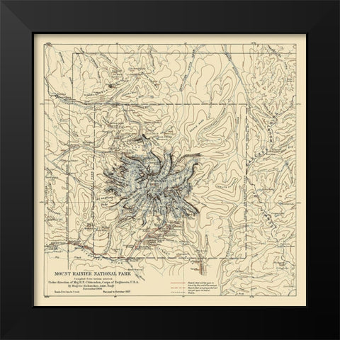 Mount Rainier National Park - 1907 Black Modern Wood Framed Art Print by Chittenden