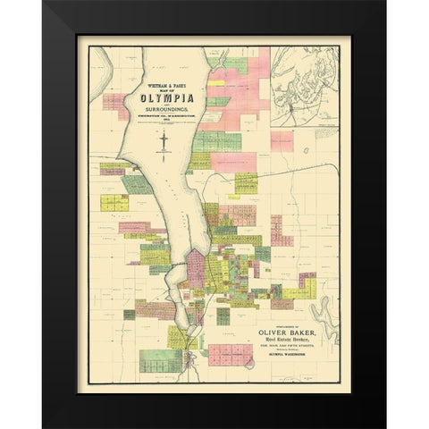 Olympia Washington Landowner - Whitham 1890 Black Modern Wood Framed Art Print by Whitham