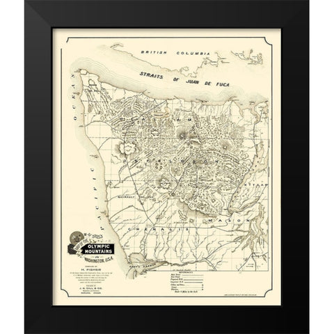 Olympic Mountains Washington - Gill 1890 Black Modern Wood Framed Art Print by Gill