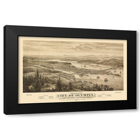 Olympia Washington - Glover 1879 Black Modern Wood Framed Art Print with Double Matting by Glover