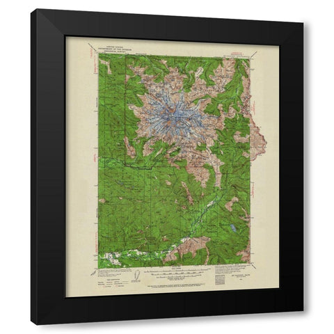 Mt Rainier Washington Quad - USGS 1924 Black Modern Wood Framed Art Print by USGS