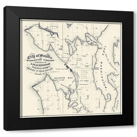 Seattle Washington Landowner - Mackintosh 1874 Black Modern Wood Framed Art Print by Mackintosh