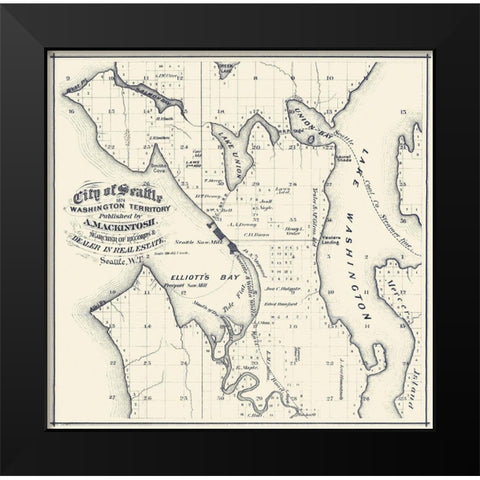 Seattle Washington Landowner - Mackintosh 1874 Black Modern Wood Framed Art Print by Mackintosh