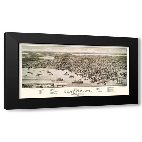 Seattle Washington - Beck 1884 Black Modern Wood Framed Art Print by Beck