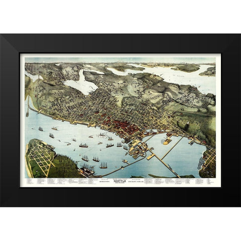 Seattle Washington - Hughes 1891 Black Modern Wood Framed Art Print by Hughes