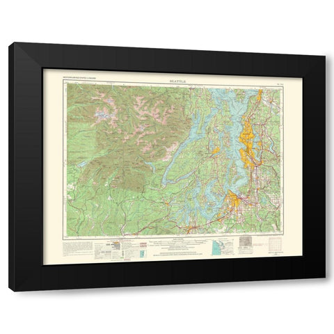 Seattle Washington Quad - USGS 1966 Black Modern Wood Framed Art Print by USGS