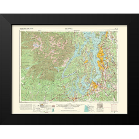 Seattle Washington Quad - USGS 1966 Black Modern Wood Framed Art Print by USGS