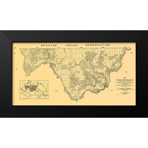 Spokane Indian Reservation - Manning 1910 Black Modern Wood Framed Art Print by Manning