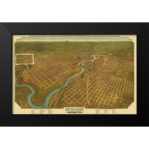 Spokane Washington - Graham 1905 Black Modern Wood Framed Art Print by Graham