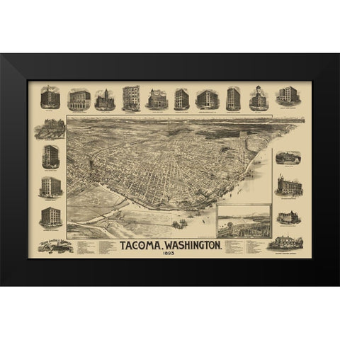 Tacoma Washington - Mcintyre 1893 Black Modern Wood Framed Art Print by Mcintyre